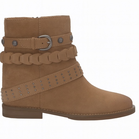 New In Box Lucky Brand Maiv Leather Bootie Sz 8 Tuscany Oil Studded Strap - Picture 2 of 5